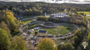 Aerial photo of the factory and the tiny house village