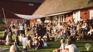 Organic garden and park in a beautiful festival center by forest and lake in Sweden.