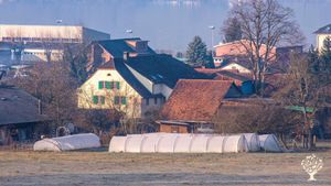 Farm-buildings and the lake
