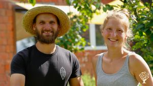 Small farm producing vegetables, fruits and raising chicken