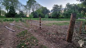 Fencing being erected on the main drive to the farm.