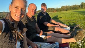 Enjoying an evening meal on a Persian rug in the field one late summer night between the harvests!