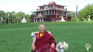 Rinpoche in front of Gonpa. 