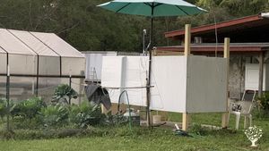 Outdoor hot shower.  