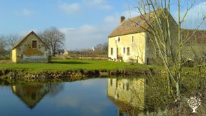 La maison (à droite) et l'ancien poulailler qui sera notre futur bureau (à gauche) 