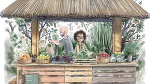 Organic farm (trees and veggies) and open market on Syros island