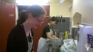 vegetables are washed in the cafe kitchen