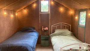Bedroom in the wwoofer's cabin, 2023