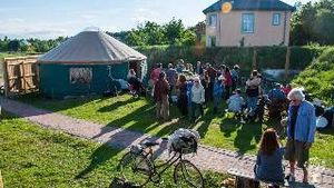 

Our outdoor common space for parties and gatherings.  Wwoofers stay in the yurt shown.