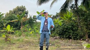 Keegan weeding; in the background, we have coconut, coffee, cacao, plantain, mandarins, and mangos