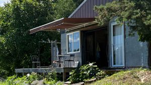exterior of tiny house, outdoor shower
